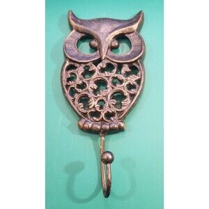 Vintage Cast Iron Owl Ornamental Hook Hanger Antiqued Bronze 10.5"x4.5"